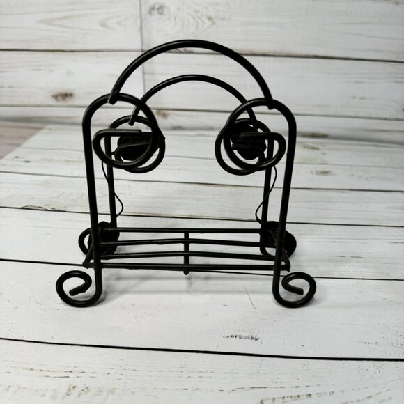 Vintage Black Metal Kitchen Dining Napkin Holder With Leaf Design Home Decor - Picture 3 of 5